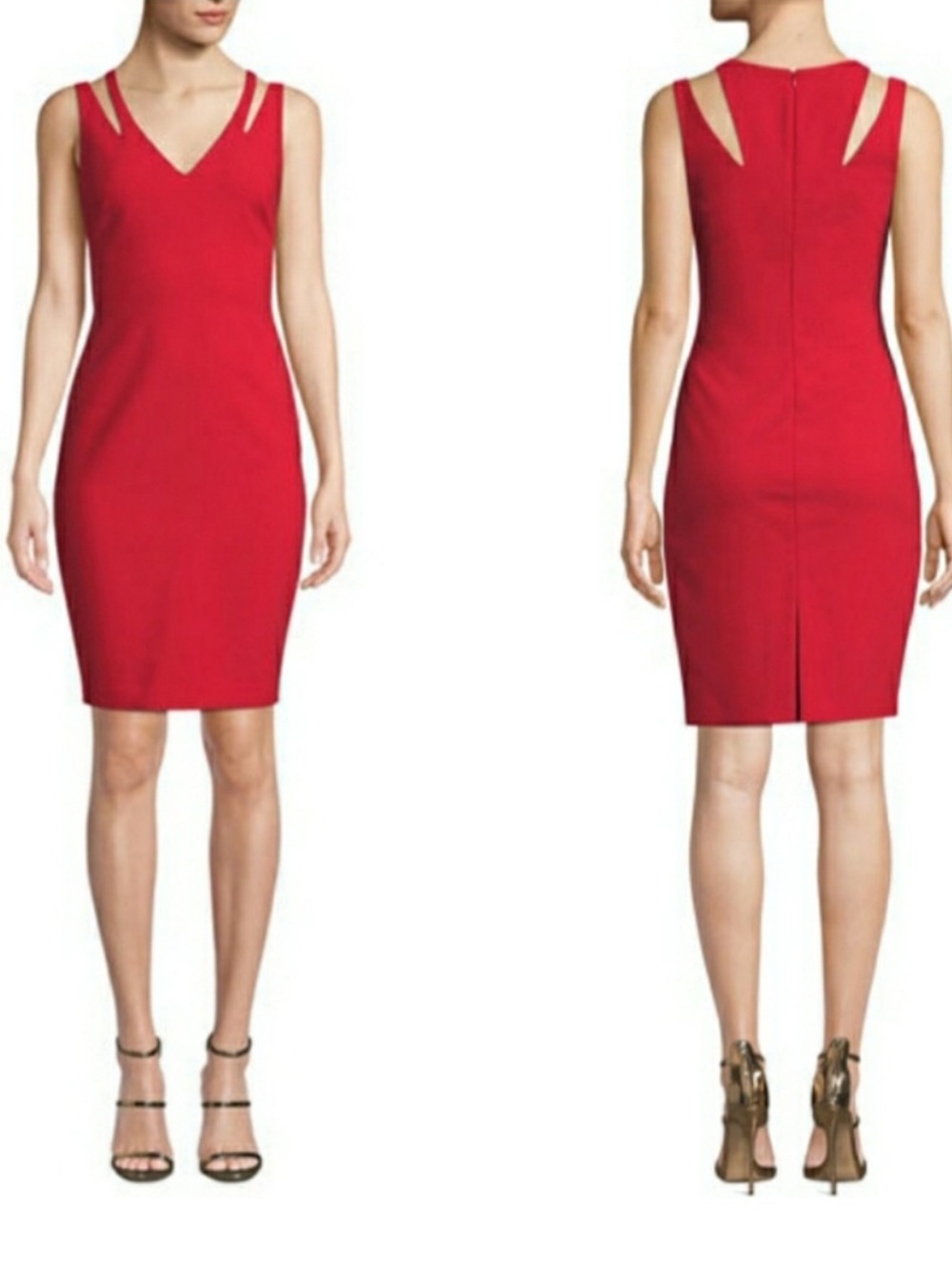 Likely "Cruz" Red V‑Neck‎ Cutout Sheath Dress